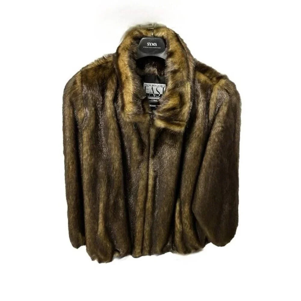 Woman Medium Boulevard East Made in USA Brown Faux Fur Warm Winter Coat‎ Jacket